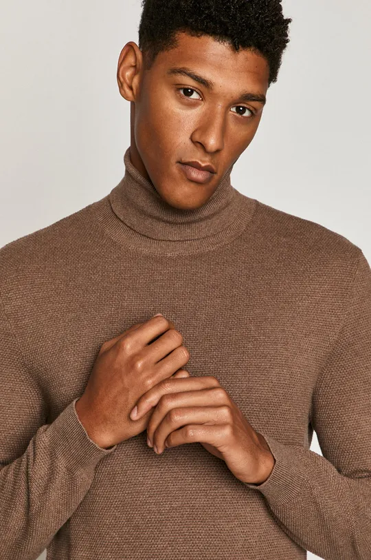 Sweter męski z golfem z bawełny organicznej brązowy Męski