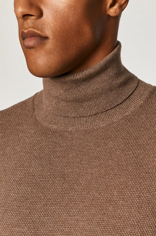 Sweter męski z golfem z bawełny organicznej brązowy