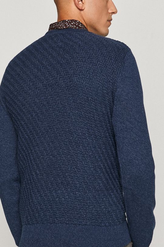 Bawełniany sweter męski z ozdobnym splotem granatowy 100 % Bawełna