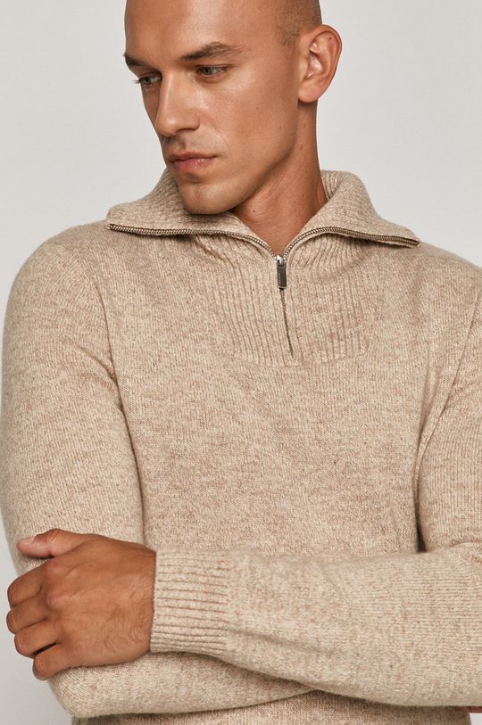 piaskowy Sweter męski wełniany beżowy