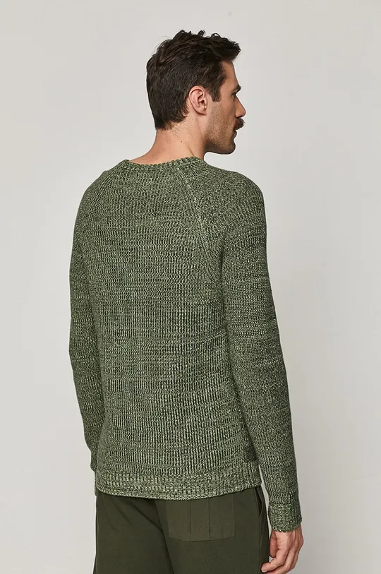 Sweter męski z melanżowej dzianiny zielony 100 % Bawełna