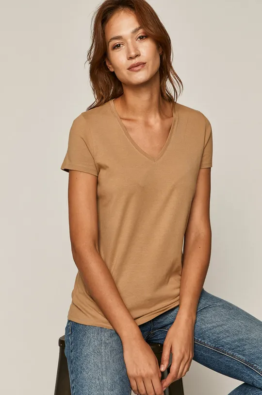 beżowy T-shirt damski z bawełny organicznej beżowy Damski