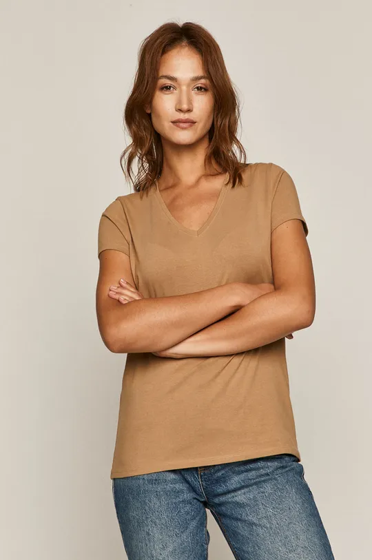 beżowy T-shirt damski z bawełny organicznej beżowy