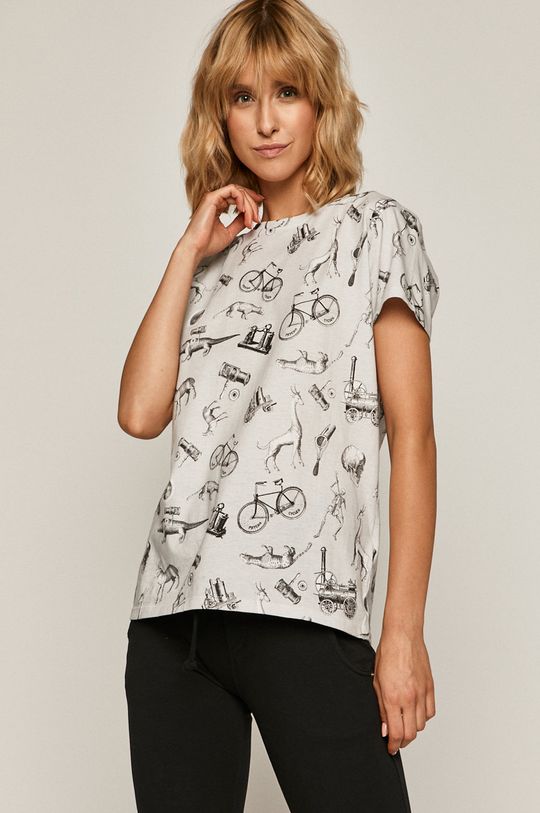 T-shirt damski wzorzysty kremowy kremowy