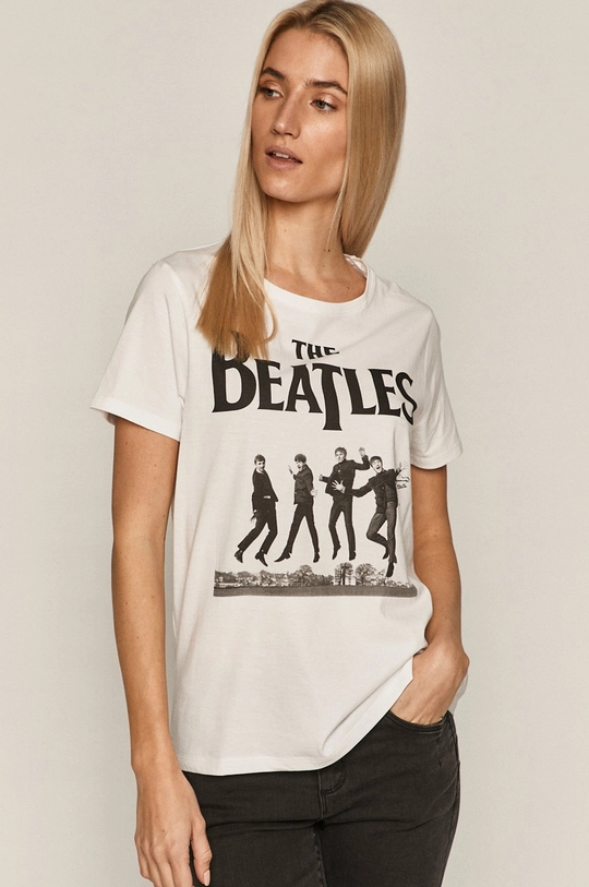 biały T-shirt damski z bawełny organicznej z nadrukiem The Beatles biały Damski