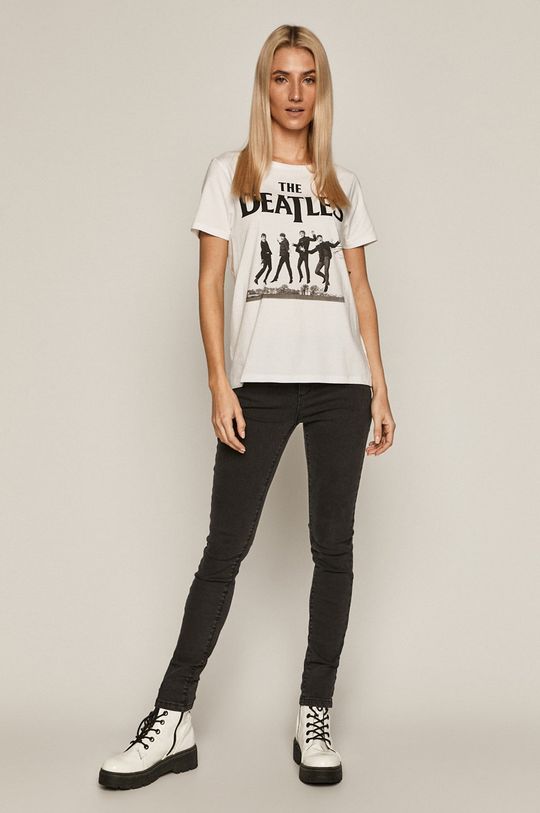 T-shirt damski z bawełny organicznej z nadrukiem The Beatles biały biały
