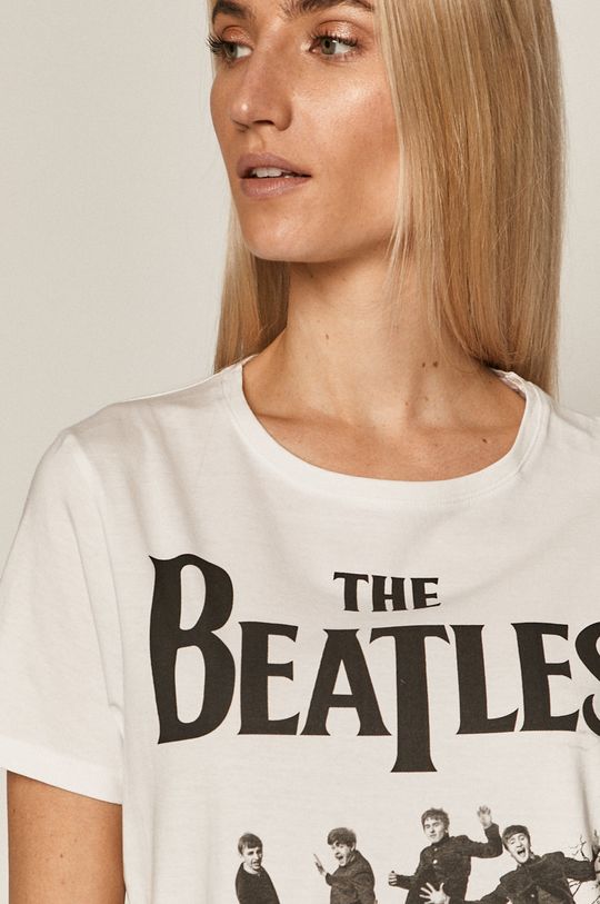 biały T-shirt damski z bawełny organicznej z nadrukiem The Beatles biały