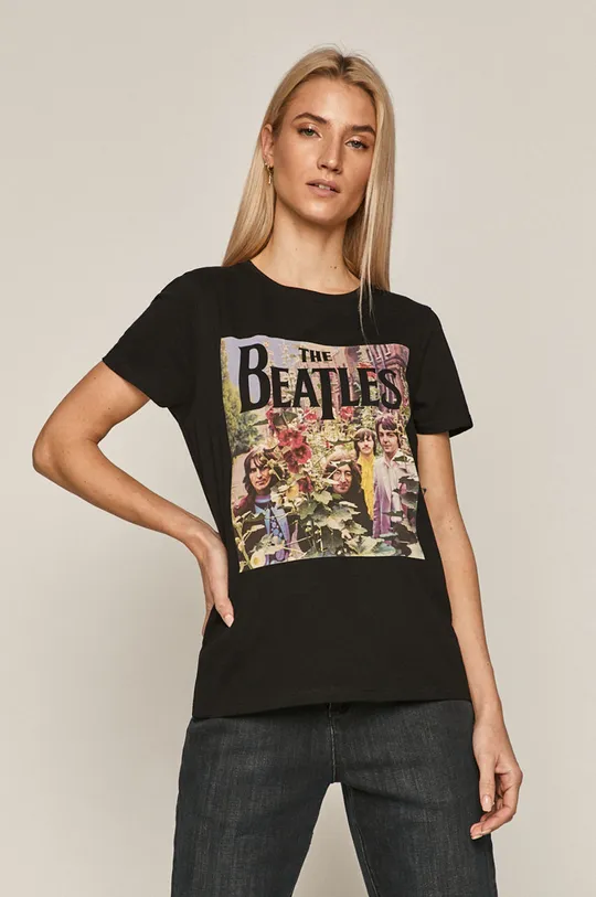 czarny T-shirt damski z bawełny organicznej z nadrukiem The Beatles czarny Damski