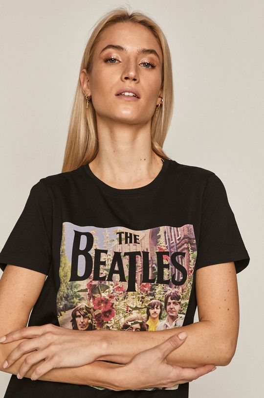 czarny T-shirt damski z bawełny organicznej z nadrukiem The Beatles czarny