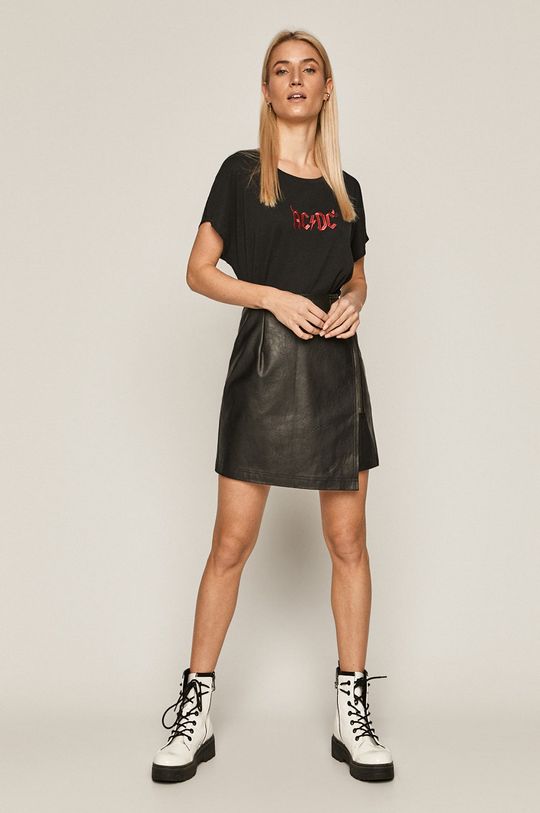 T-shirt damski z bawełny organicznej z nadrukiem AC/DC czarny czarny