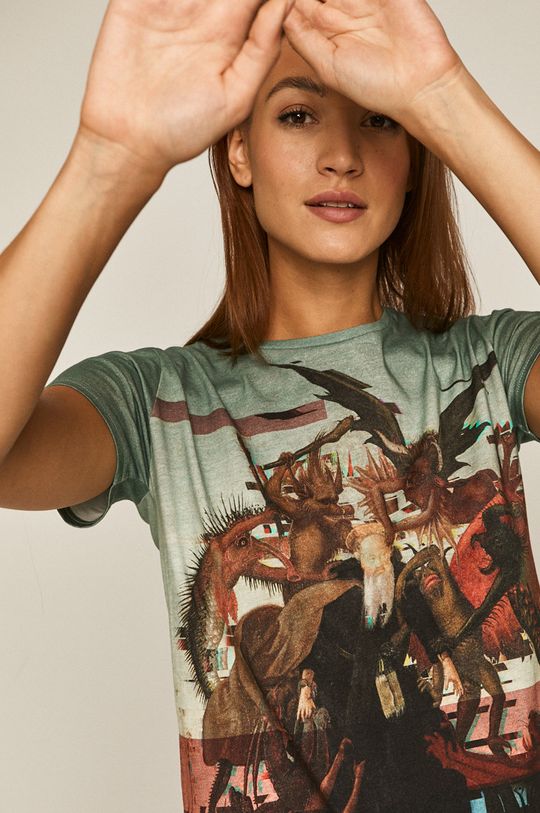 multicolor T-shirt damski z bawełny organicznej Damski