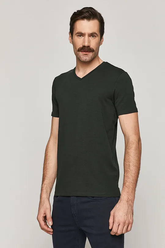turkusowy T-shirt męski Basic ze spiczastym dekoltem zielony Męski