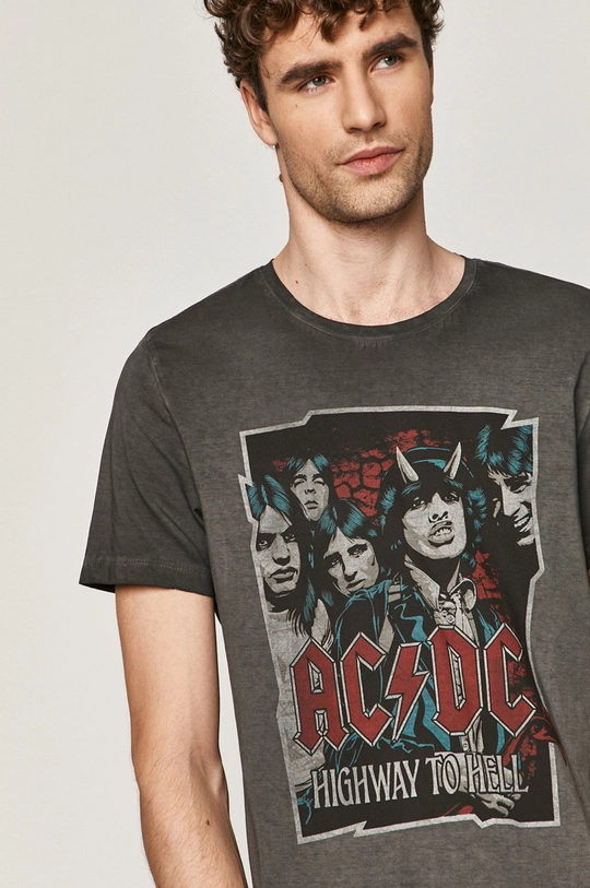 Bawełniany t-shirt męski z nadrukiem AC/DC szary Męski