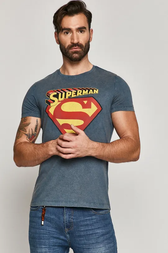niebieski Bawełniany t-shirt męski z nadrukiem Superman niebieski Męski