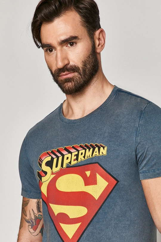 niebieski Bawełniany t-shirt męski z nadrukiem Superman niebieski