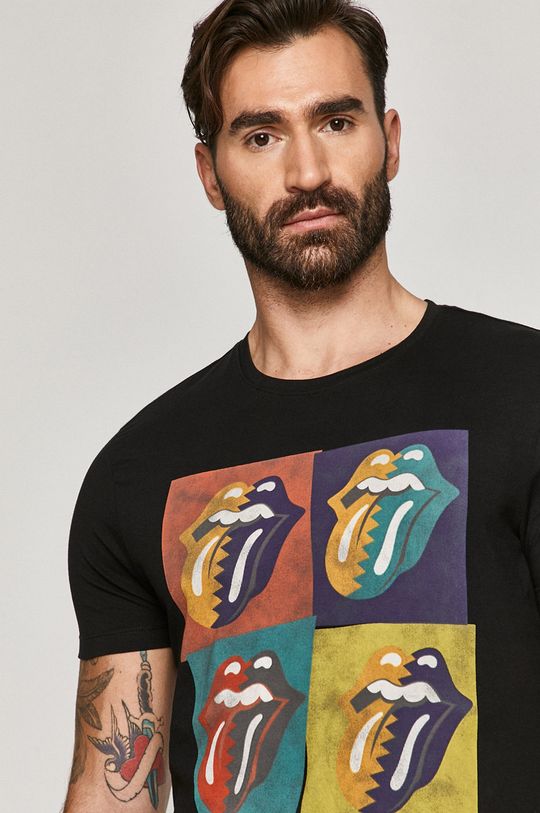 czarny T-shirt męski z bawełny organicznej z nadrukiem The Rolling Stones czarny Męski