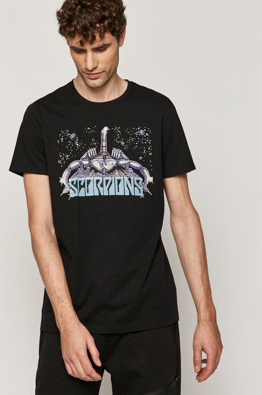 czarny T-shirt męski Scorpions z nadrukiem czarny