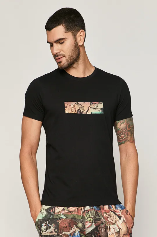 czarny T-shirt męski bawełniany z nadrukiem czarny Męski