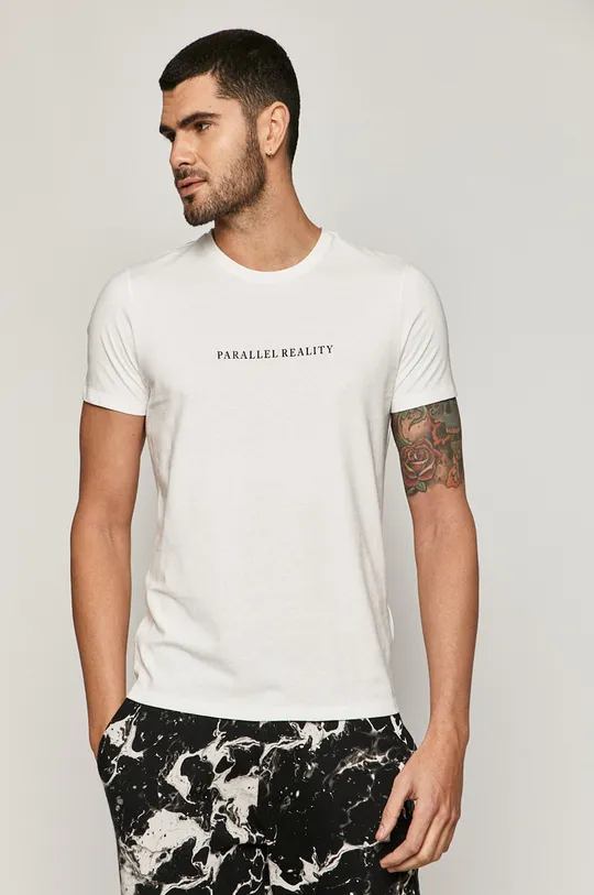 biały T-shirt męski z napisem z bawełny organicznej biały Męski