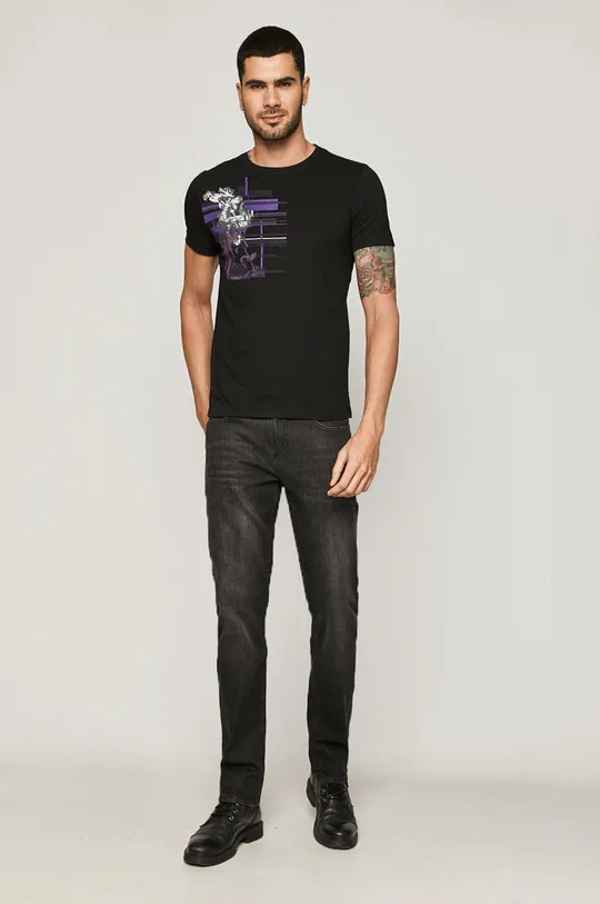 T-shirt męski z bawełny organicznej z nadrukiem czarny czarny