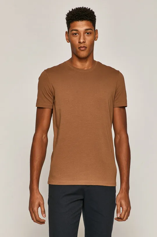 brązowy T-shirt męski gładki brązowy