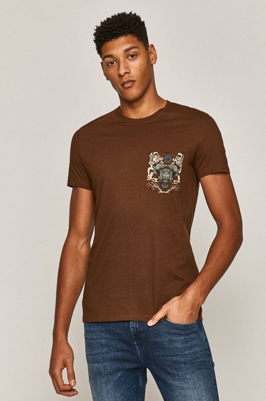 T-shirt męski z bawełny organicznej z nadrukiem brązowy <p>100 % Bawełna organiczna</p>