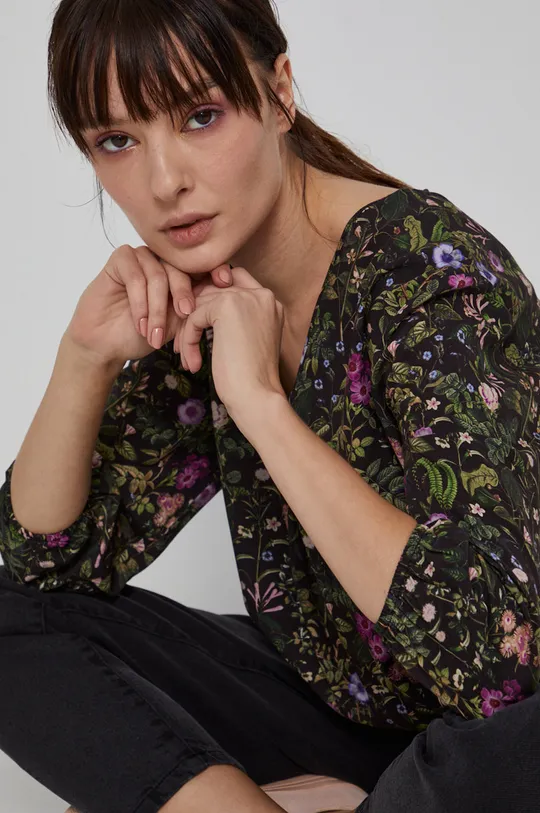 multicolor Asymetryczna bluzka damska z dekoltem V w kwiaty