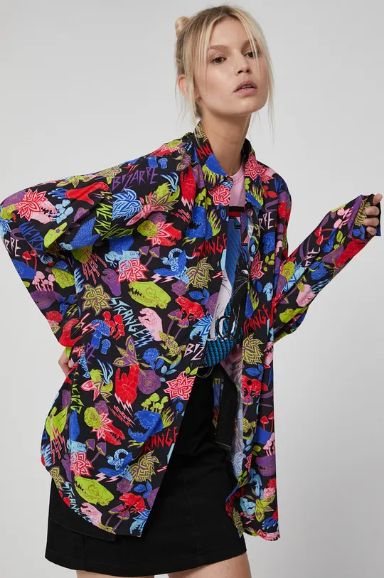 multicolor Koszula damska oversize z wzorzystej tkaniny Damski
