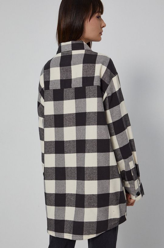 Bawełniana kurtka koszulowa damska z tkaniny w kratę beżowa 100 % Bawełna