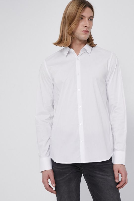 Koszula męska z gładkiej tkaniny biała 65 % Bawełna, 6 % Elastan, 29 % Nylon