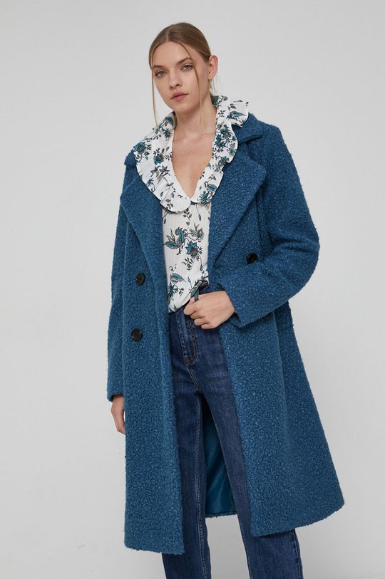 stalowy niebieski Płaszcz  z gładkiego materiału damski niebieski Damski