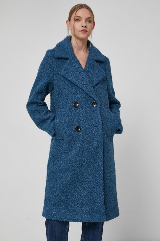 stalowy niebieski Płaszcz  z gładkiego materiału damski niebieski