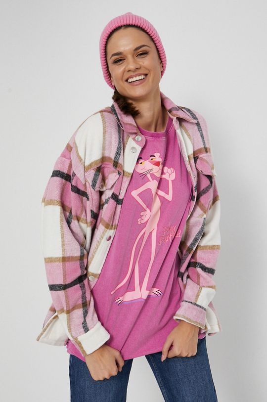 multicolor Kurtka koszulowa damska oversize w kratę Damski