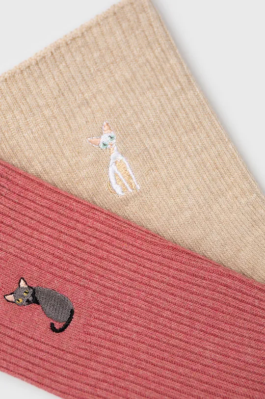 Skarpetki damskie z haftowanym motywem kota  (2-pack) multicolor
