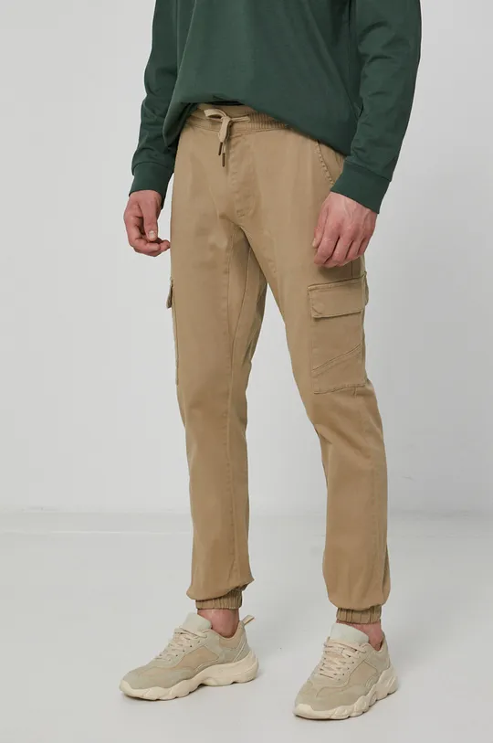 beżowy Spodnie męskie z kieszeniami cargo beżowe Męski