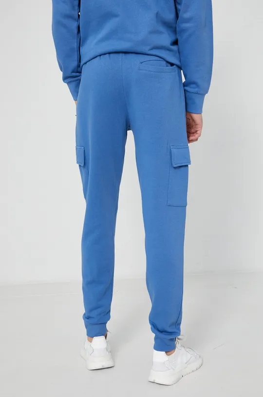 niebieski Spodnie dresowe bawełniane męskie gładkie niebieskie