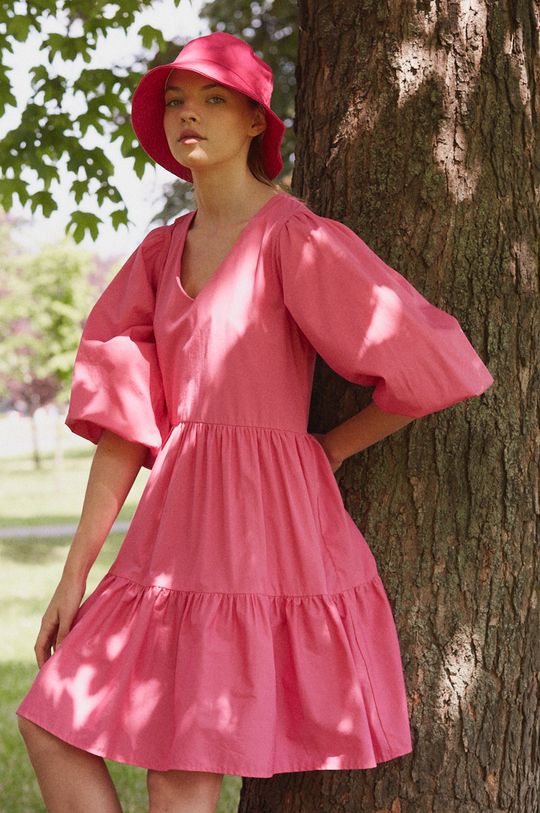 różowy Sukienka damska z bawełny z recyklingu różowa Damski
