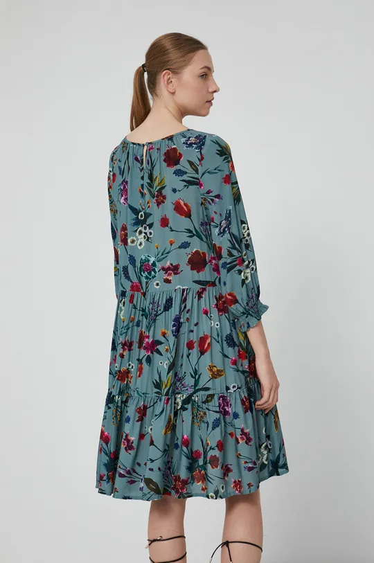 Sukienka damska z falbanką w kwiatowy wzór turkusowa turkusowy
