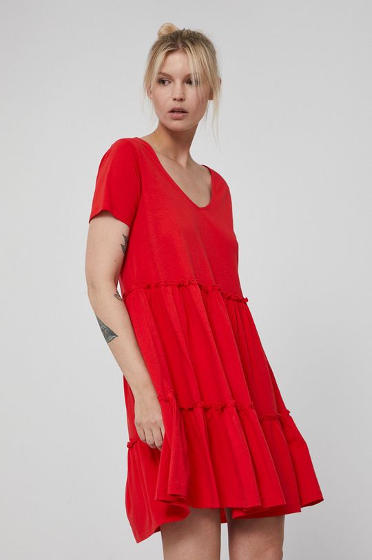 czerwony Sukienka damska z bawełny organicznej czerwona Damski