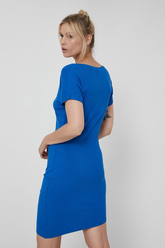 Asymetryczna sukienka damska z marszczeniami niebieska 5 % Elastan, 95 % Wiskoza