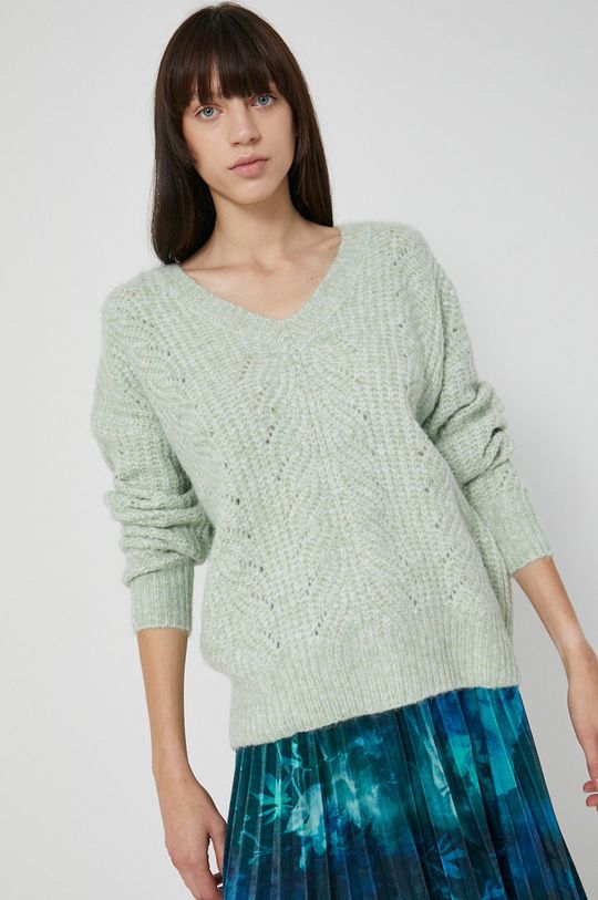 Sweter z gładkiej dzianiny damski zielony Damski