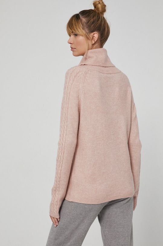 Sweter z domieszką wełny damski różowy 38 % Akryl, 54 % Poliamid, 8 % Wełna