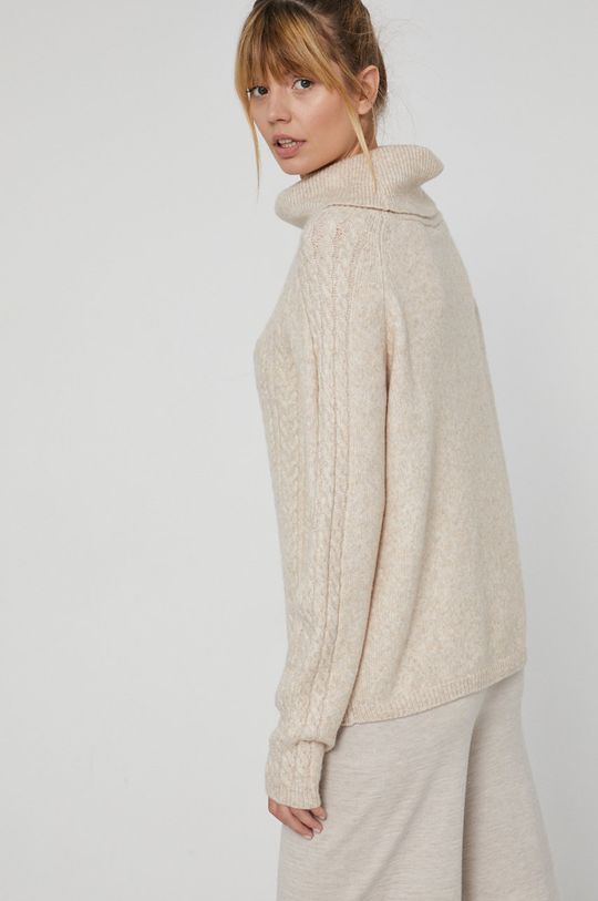 Sweter z domieszką wełny damski beżowy 38 % Akryl, 54 % Poliamid, 8 % Wełna