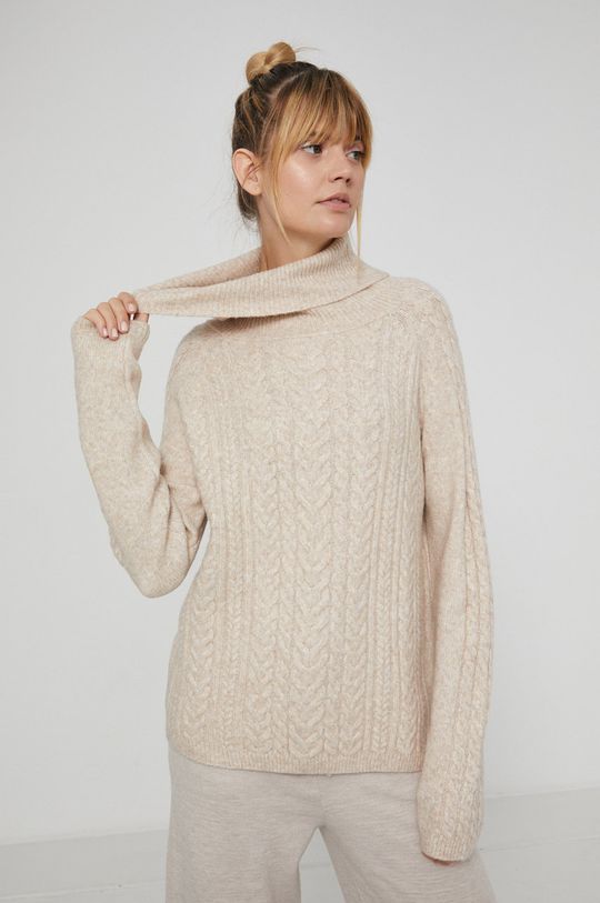 Sweter z domieszką wełny damski beżowy Damski