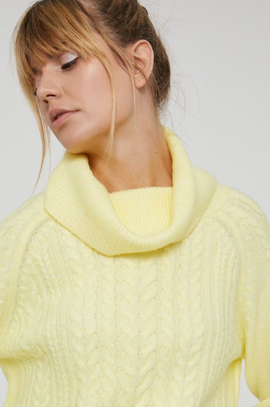 Sweter z domieszką wełny damski żółty Damski
