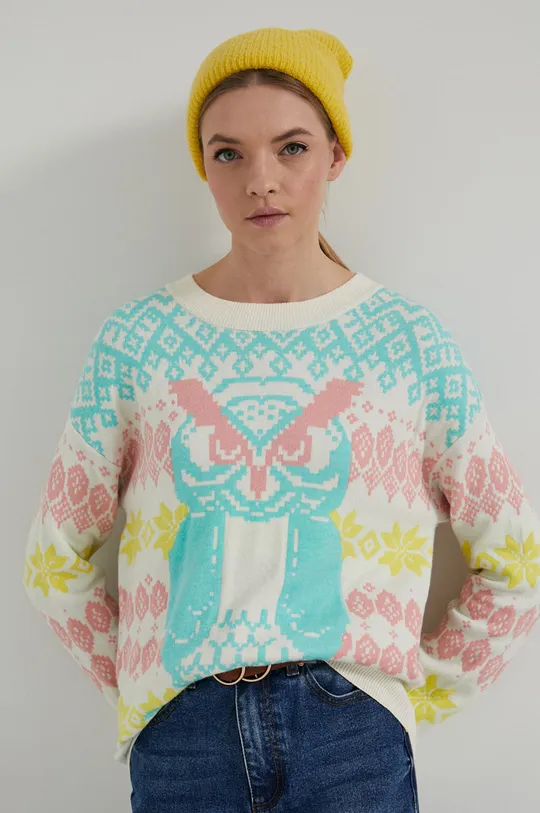 multicolor Sweter damski z wzorzystej dzianiny Damski