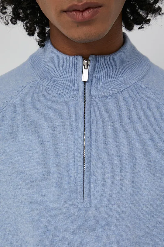 Sweter z domieszką wełny męski niebieski