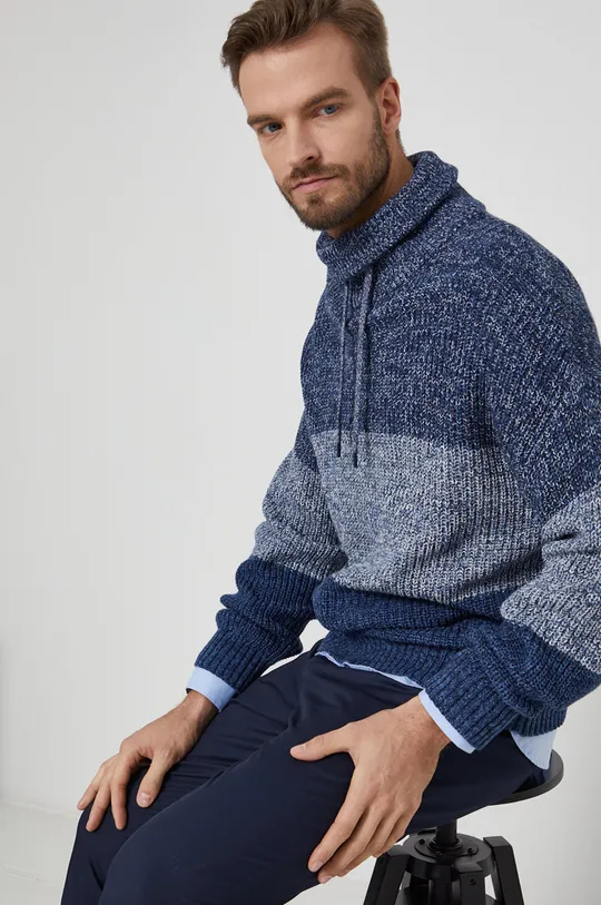 Sweter bawełniany męski niebieski niebieski