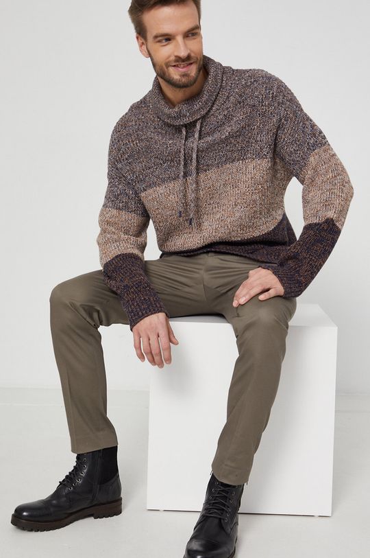 Sweter bawełniany męski brązowy złoty brąz