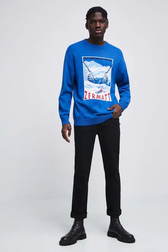 Sweter męski wzorzysty kolor niebieski niebieski